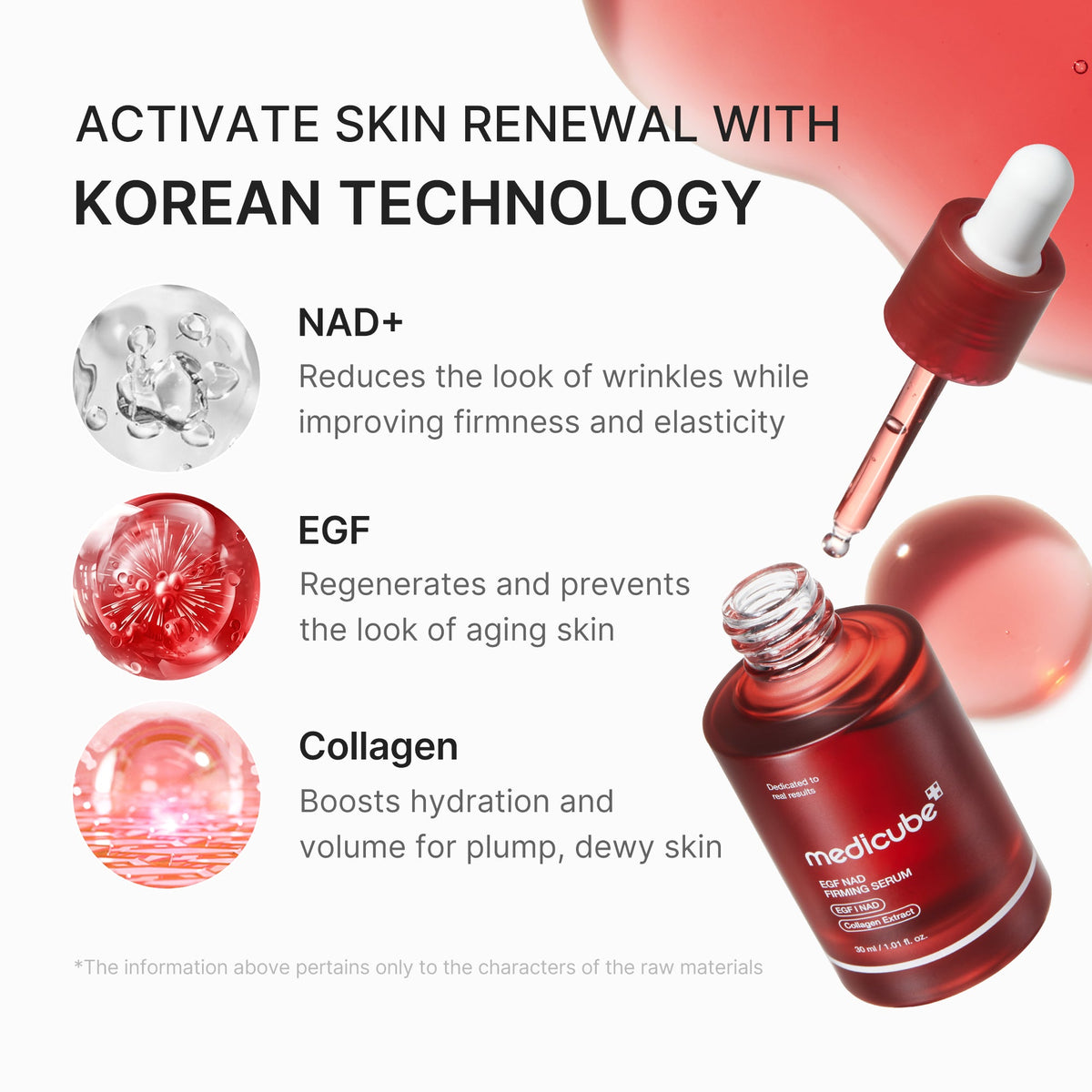 Close-up of the medicube serum dropper above the red bottle opening